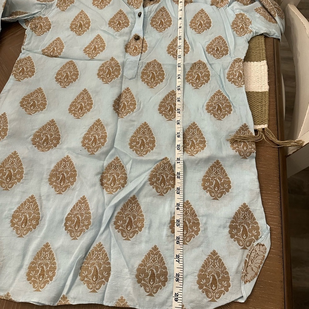 Bella Tu popover tunic Blue gold Small classy contemporary casual artsy - Picture 12 of 13